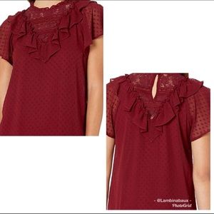 Kensie Swiss Dot Flutter Ruffle Top EUC